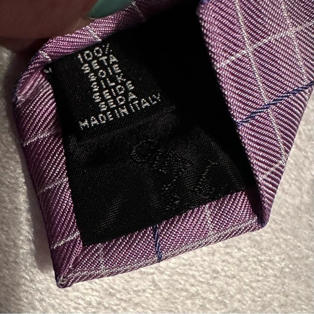 Vintage Guy Laroche Purple Plaid 100% Silk Men’s Neck Tie New with Tags Italy